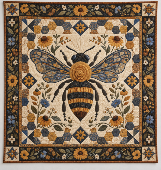 Golden Bee And Garden Blossoms TD141026006 Quilt Blanket