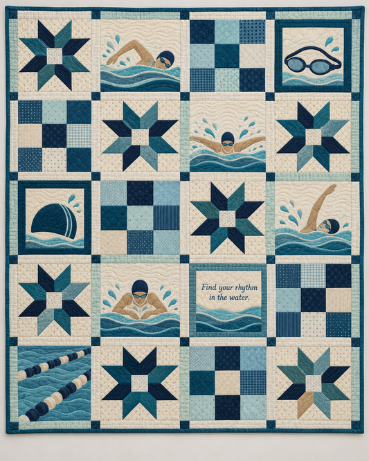 Swimming patchwork quilt design A