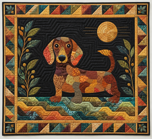 Friendly Dachshund And Autumn Strips TD141026054 Quilt Blanket