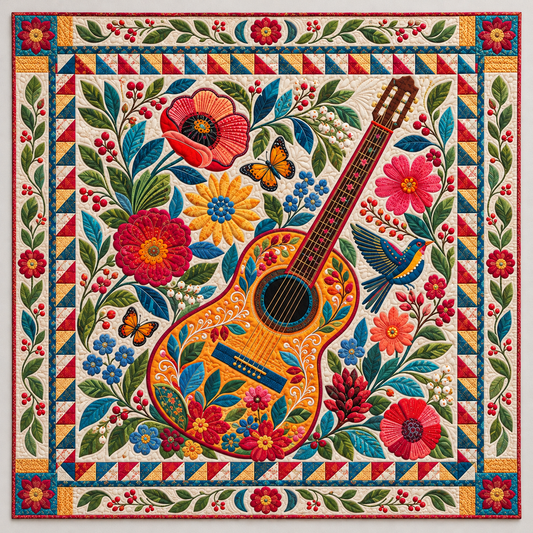 Acoustic Guitar In A Floral Garden TD141026086 Quilt Blanket