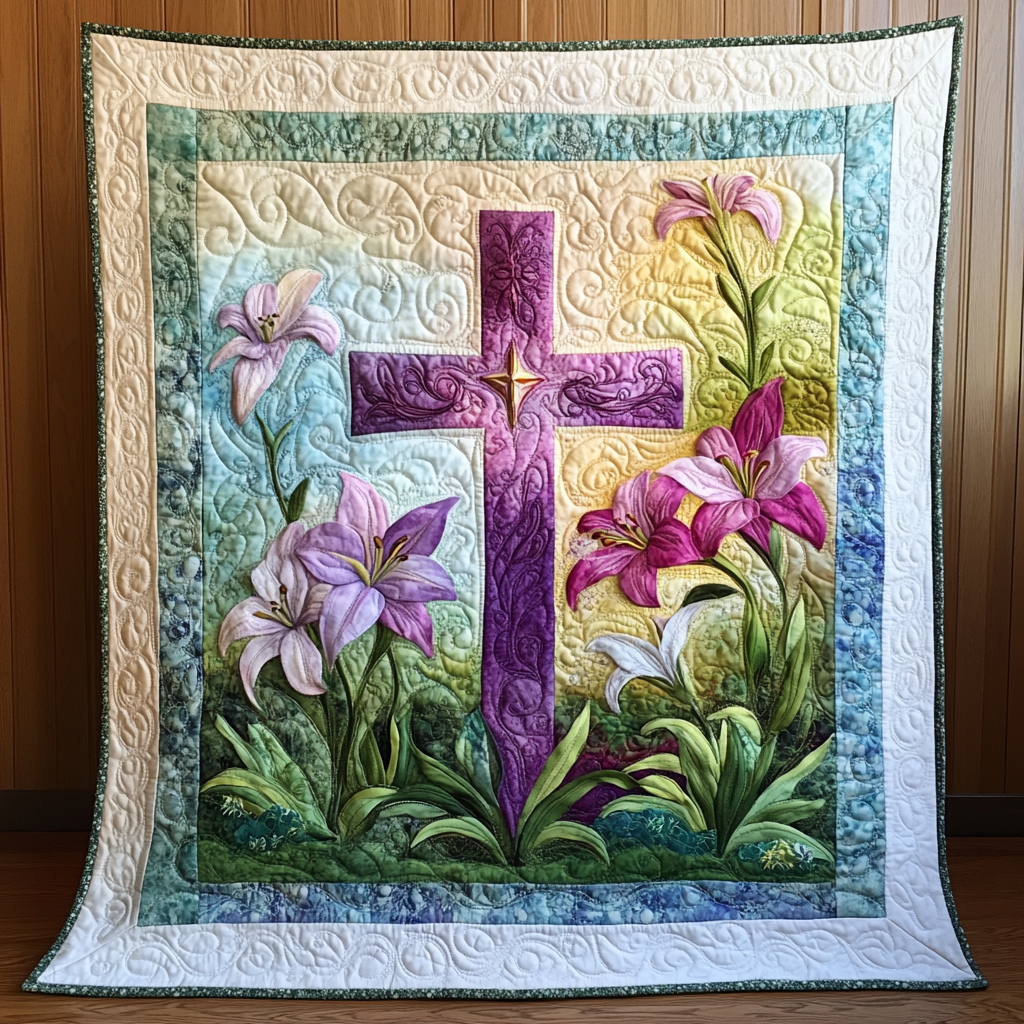 Easter Lily Cross DAI190225090 Quilt Blanket