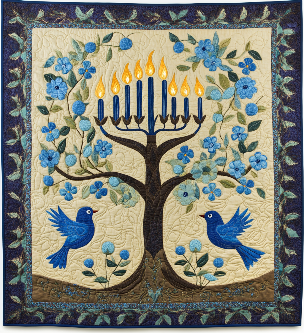 Jewish Hanukkah Menorah DAI190225062 Quilt Blanket