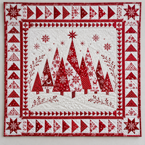Red Christmas Trees On Snow White TD141026120 Quilt Blanket