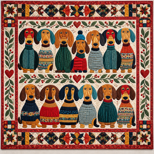 Dachshund Sweater Parade TD141026635 Quilt Blanket
