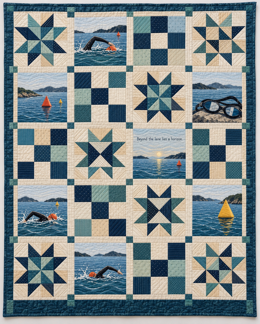 Open water swimming patchwork quilt design A