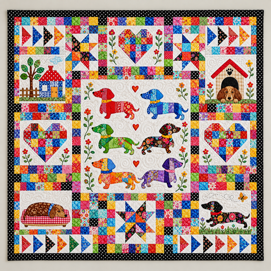 Rainbow Dachshund Patchwork TD141026176 Quilt Blanket