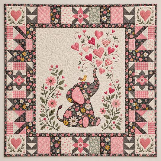 Floral Elephant And Floating Hearts TD141026181 Quilt Blanket
