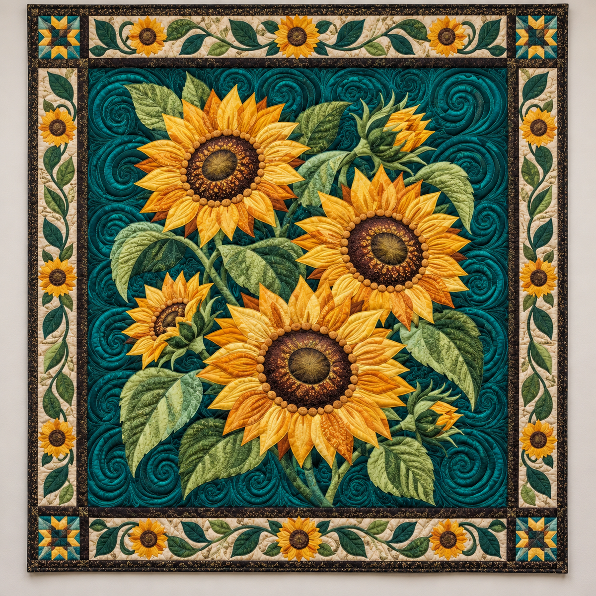 Sunflowers And Turquoise Scrolls TD141026190 Quilt Blanket