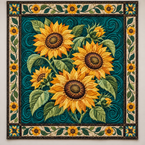 Sunflowers And Turquoise Scrolls TD141026190 Quilt Blanket