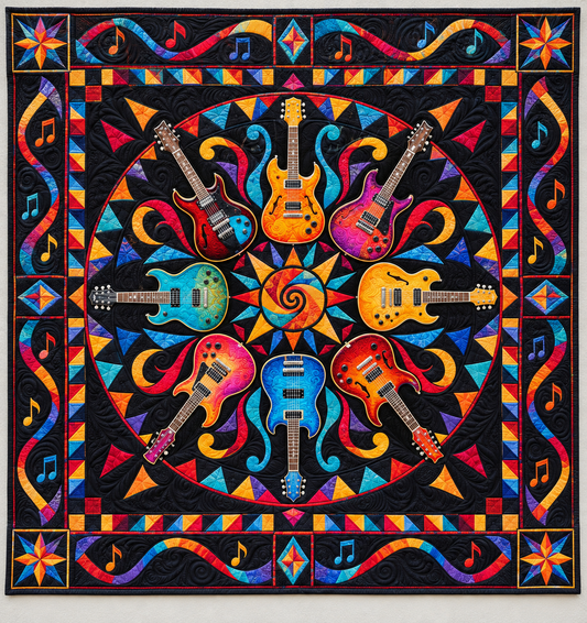 Electric Guitars On Midnight Black TD141026207 Quilt Blanket