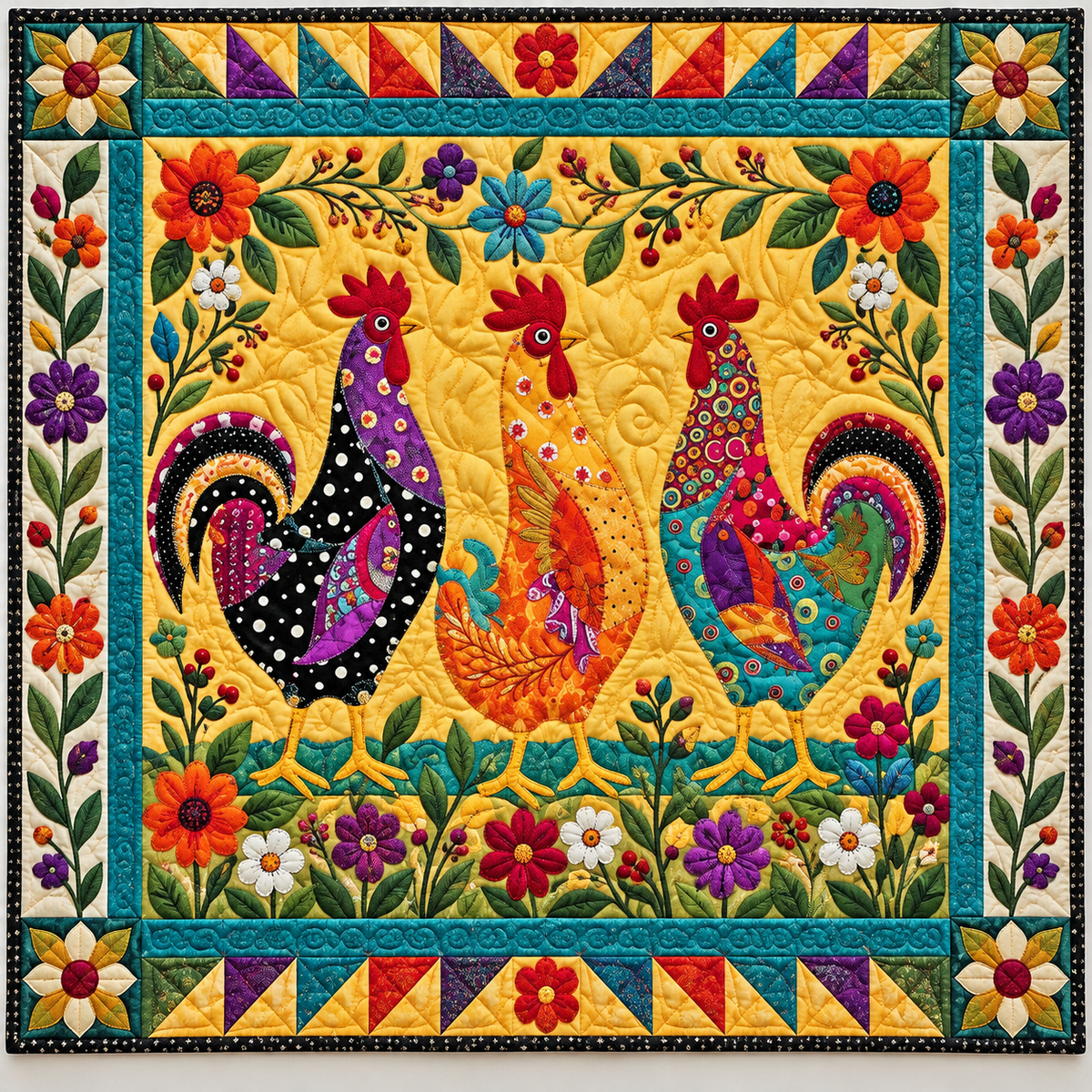Radiant Rooster Trio TD141026718 Quilt Blanket