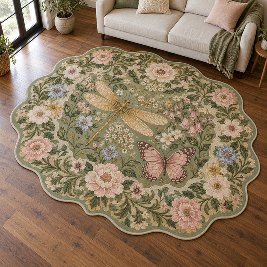 Dragonfly Meadow Embroidery TD131026224 Custom Shape Area Rug