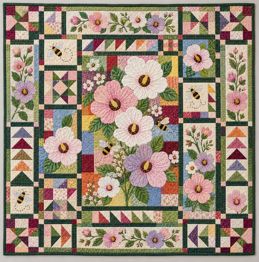 Pastel Flowers And Garden Bees TD141026235 Quilt Blanket