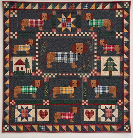 Dachshunds In Colorful Plaid Coats TD141026238 Quilt Blanket