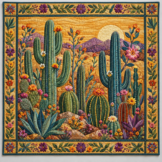 Golden Desert Cacti And Purple Blossoms TD141026273 Quilt Blanket