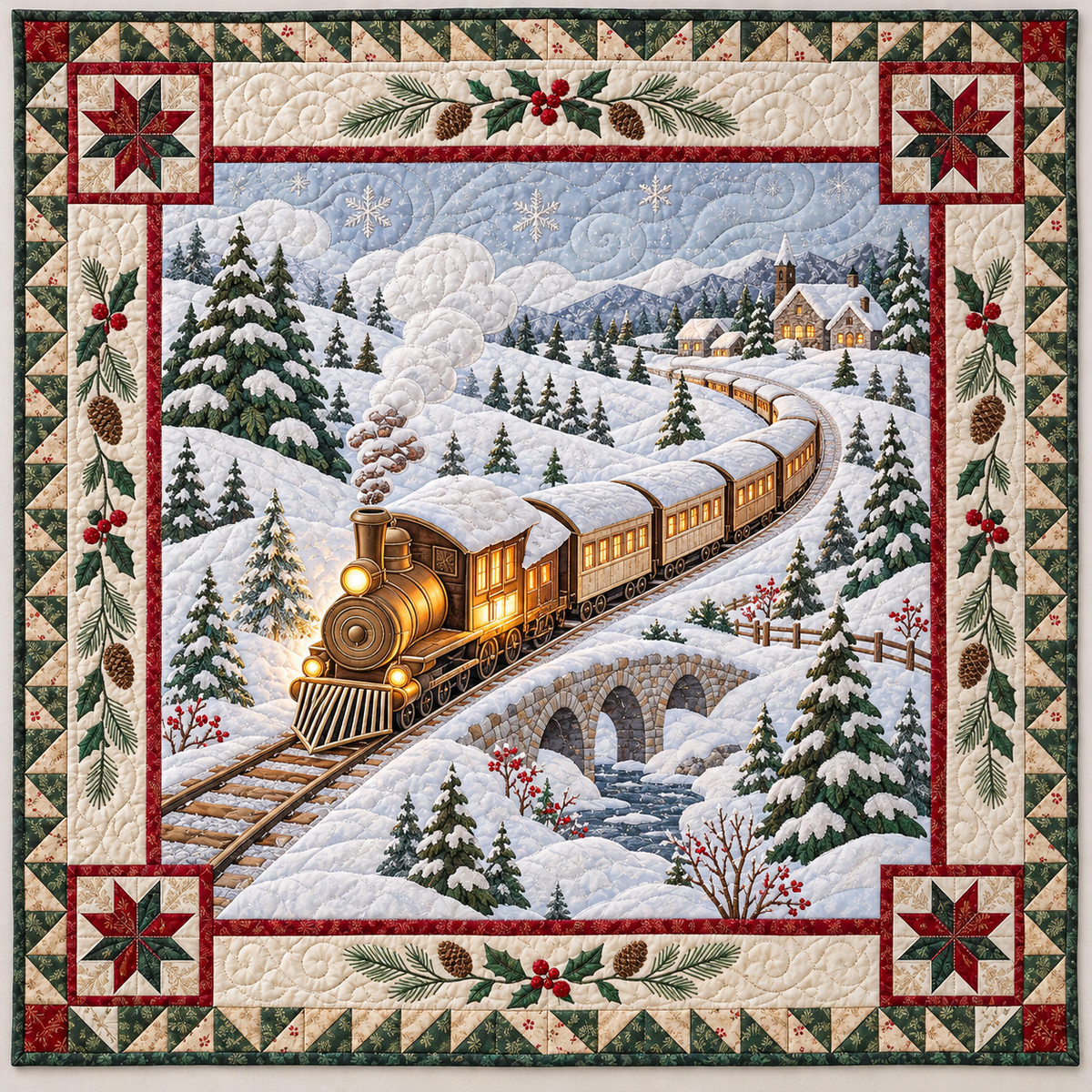 Snowy Steam Train TD141026789 Quilt Blanket