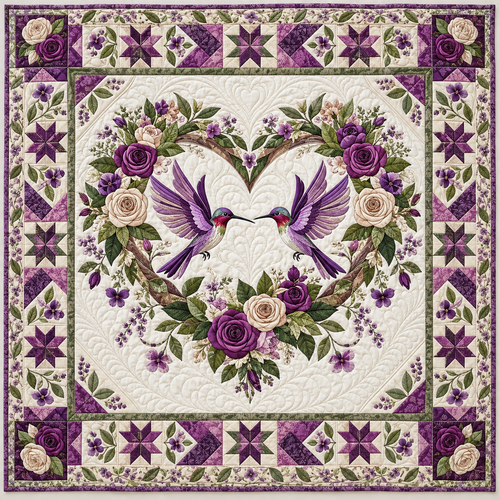 Hummingbird Rose Heart TD141026798 Quilt Blanket
