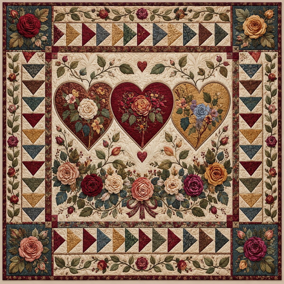Vintage Heart Rose TD141026805 Quilt Blanket