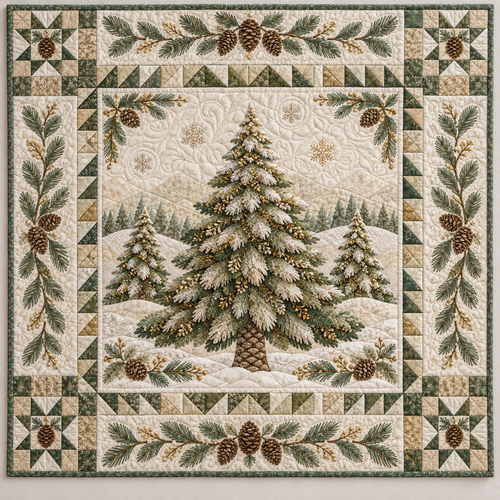 Cream Frosted Evergreens TD141026830 Quilt Blanket