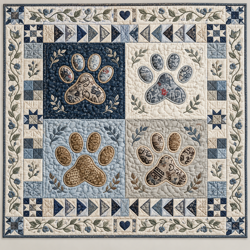 Blue Gray Paw TD141026836 Quilt Blanket