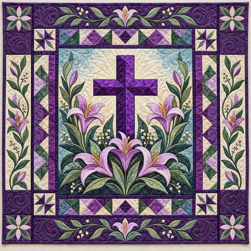 Purple Easter Cross TD141026841 Quilt Blanket