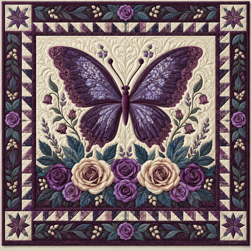 Purple Butterfly Roses TD141026842 Quilt Blanket