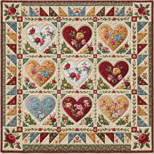 Floral Heart Nine Patch TD141026856 Quilt Blanket