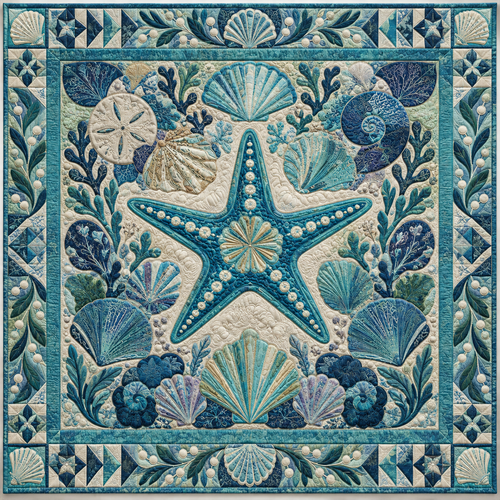 Seashell Starfish Collage TD141026879 Quilt Blanket