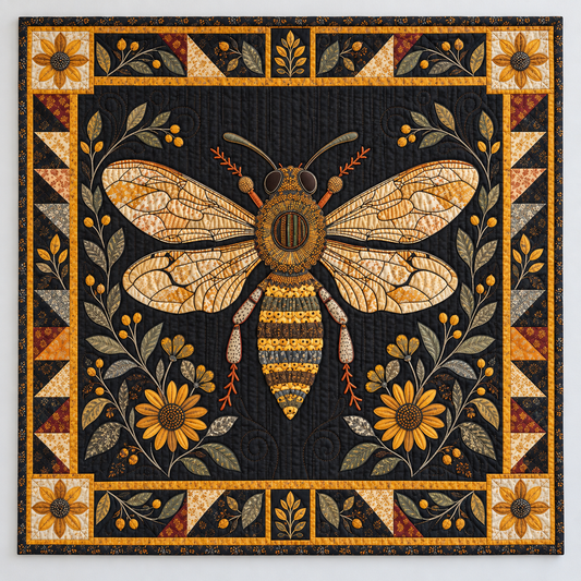 Golden Bee And Midnight Garden Flowers TD141026386 Quilt Blanket