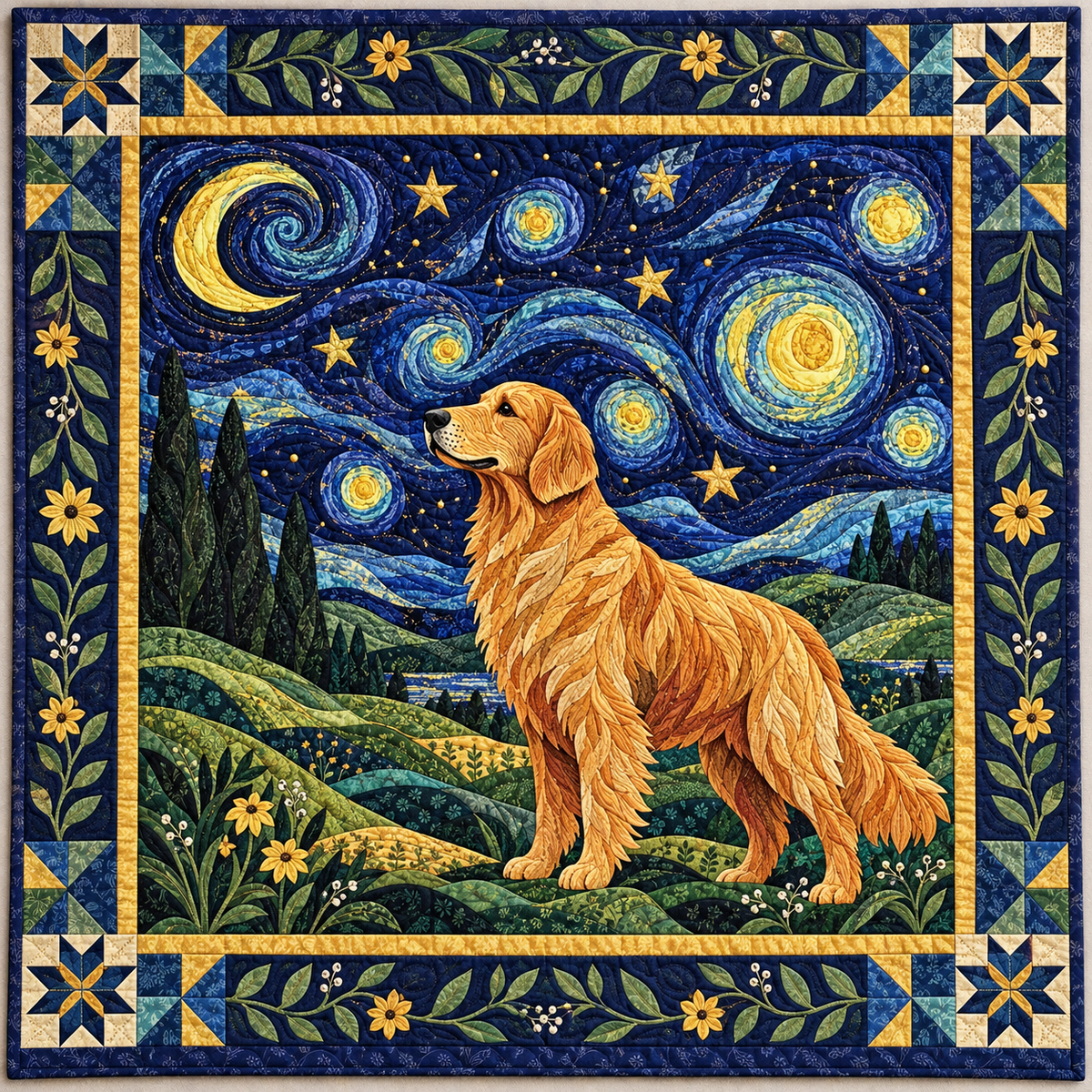 Golden Dog Starry Night TD141026889 Quilt Blanket