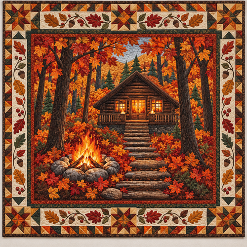 Autumn Cabin Campfire TD141026897 Quilt Blanket