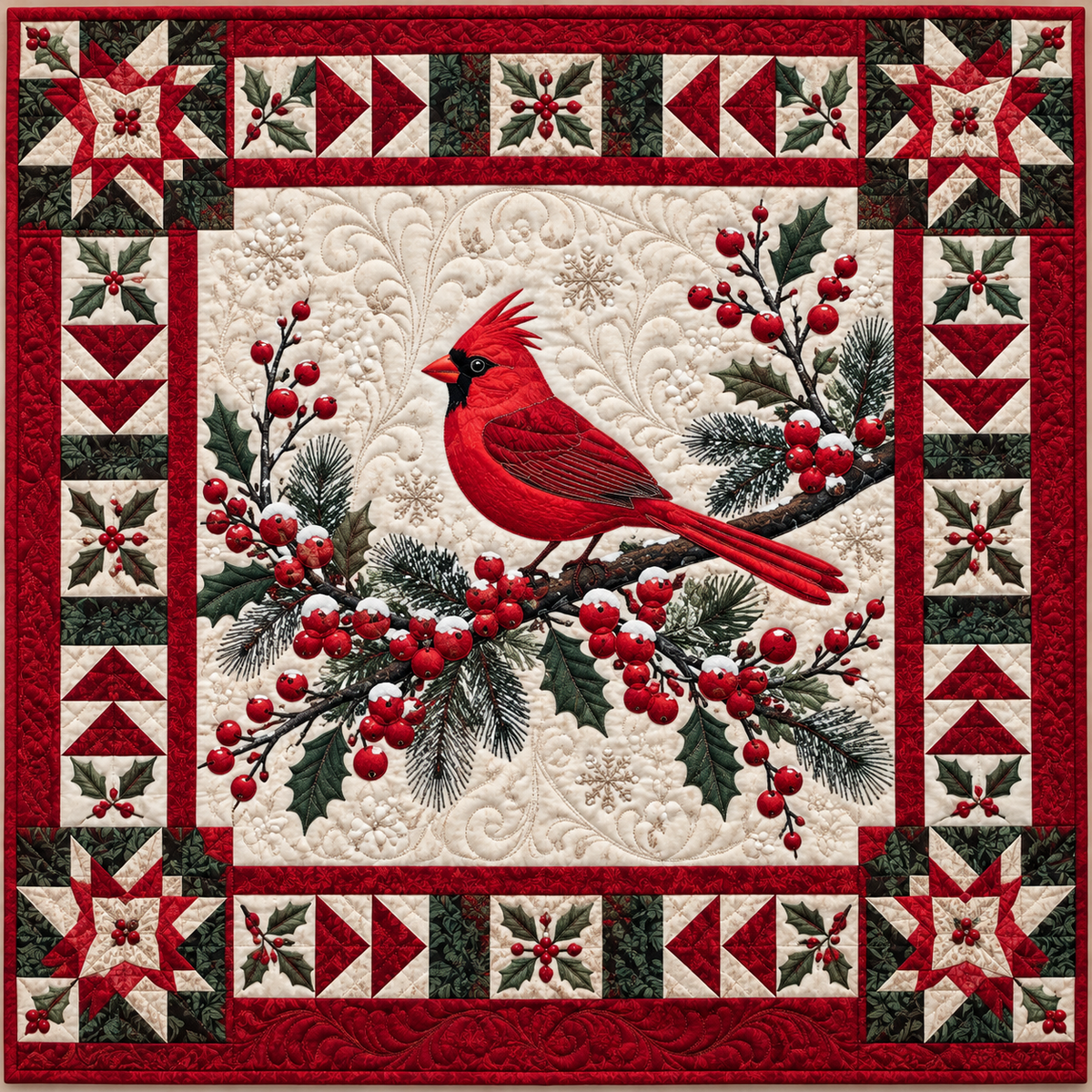 Red Cardinal Winter Branch TD141026905 Quilt Blanket