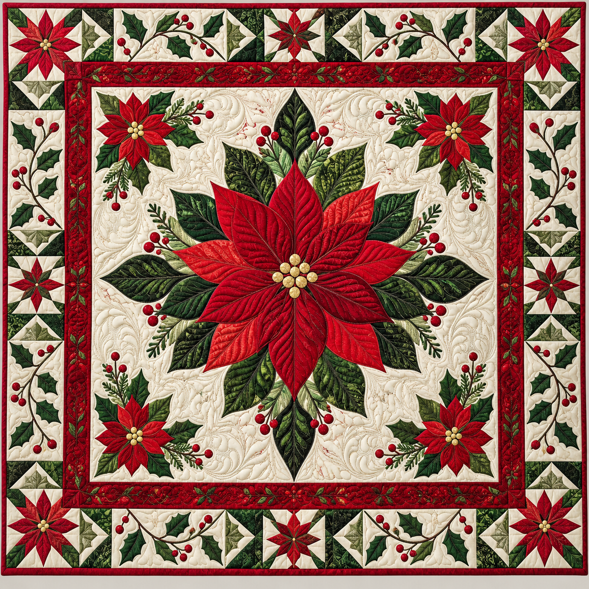 Red Poinsettia Winter Petals TD141026915 Quilt Blanket