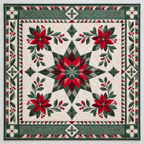 Red And Sage Floral Star TD141026425 Quilt Blanket