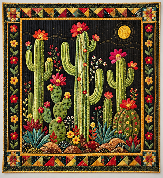 Blooming Cacti with Golden Edging TD141026435 Quilt Blanket