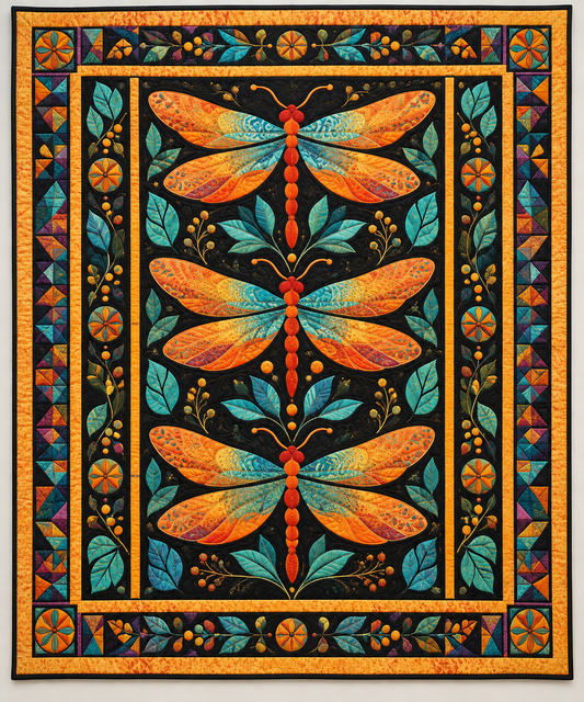 Orange Dragonflies On Midnight Black TD141026442 Quilt Blanket