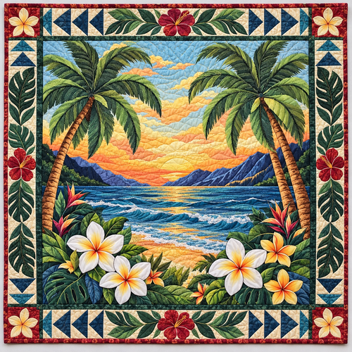 Tropical Palm Sunset TD141026950 Quilt Blanket
