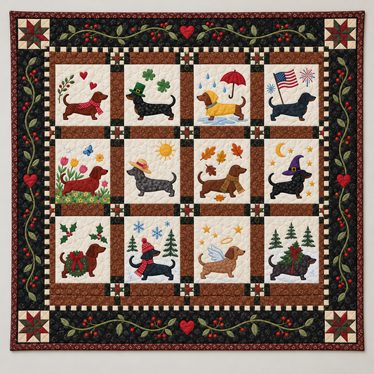 Seasonal Dachshund Portrait Album TD141026456 Quilt Blanket