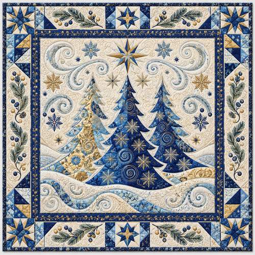 Blue Gold Evergreen Circle TD141026959 Quilt Blanket