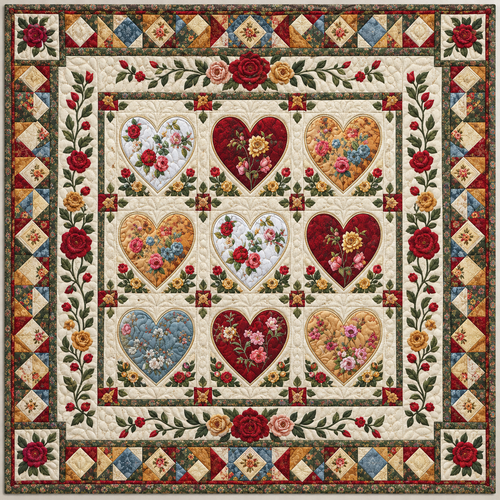 Floral Heart Grid TD141026978 Quilt Blanket