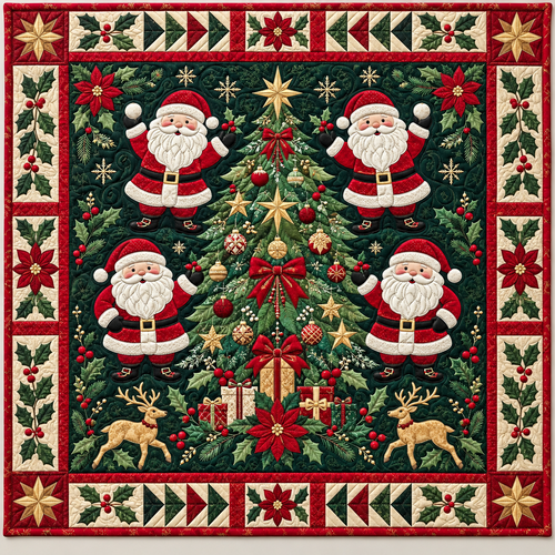 Santa Holiday Tree TD141026984 Quilt Blanket