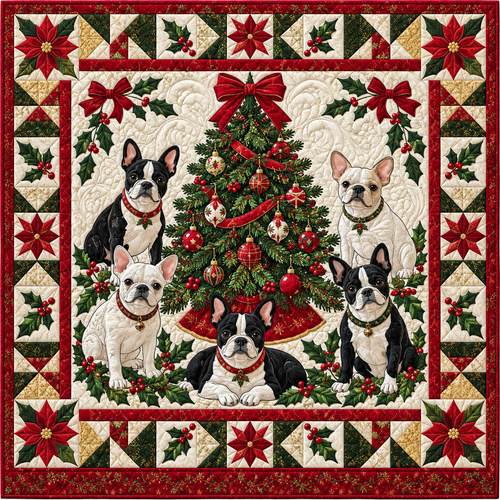 Boston Terrier Christmas Circle TD141026986 Quilt Blanket
