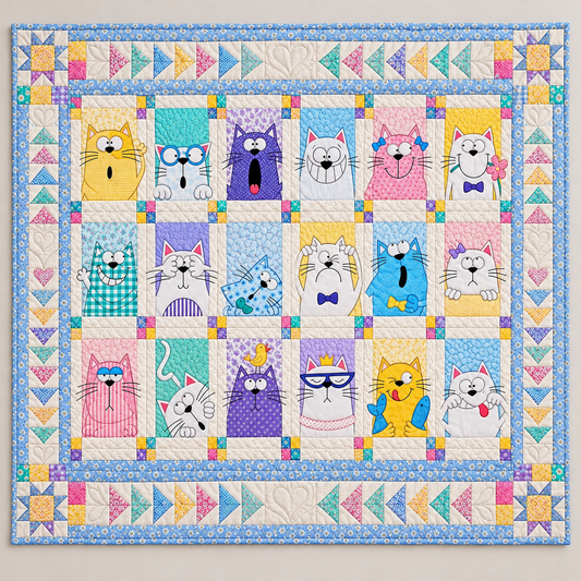 Pastel Cartoon Cat Portraits TD141026488 Quilt Blanket