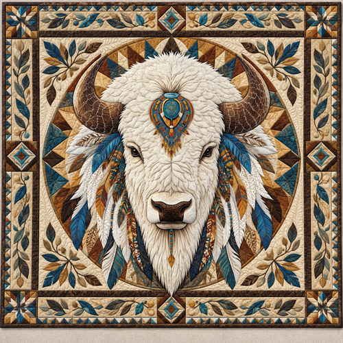 White Bison Portrait TD141026990 Quilt Blanket