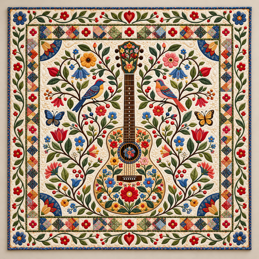 Floral Guitar And Songbird Garden TD141026499 Quilt Blanket