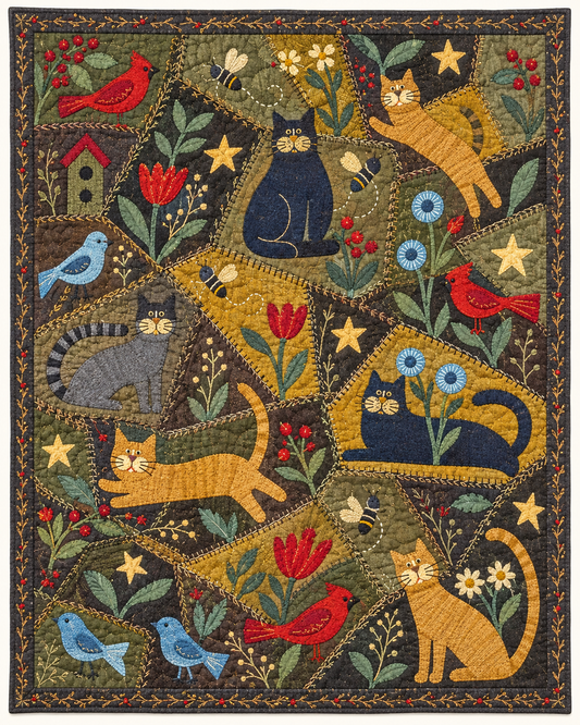 Folk Cat Garden Collage TD101026237 Quilt Blanket