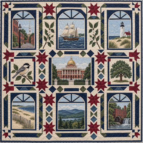 Massachusetts Landmark Windows TD181026583 Quilt Blanket