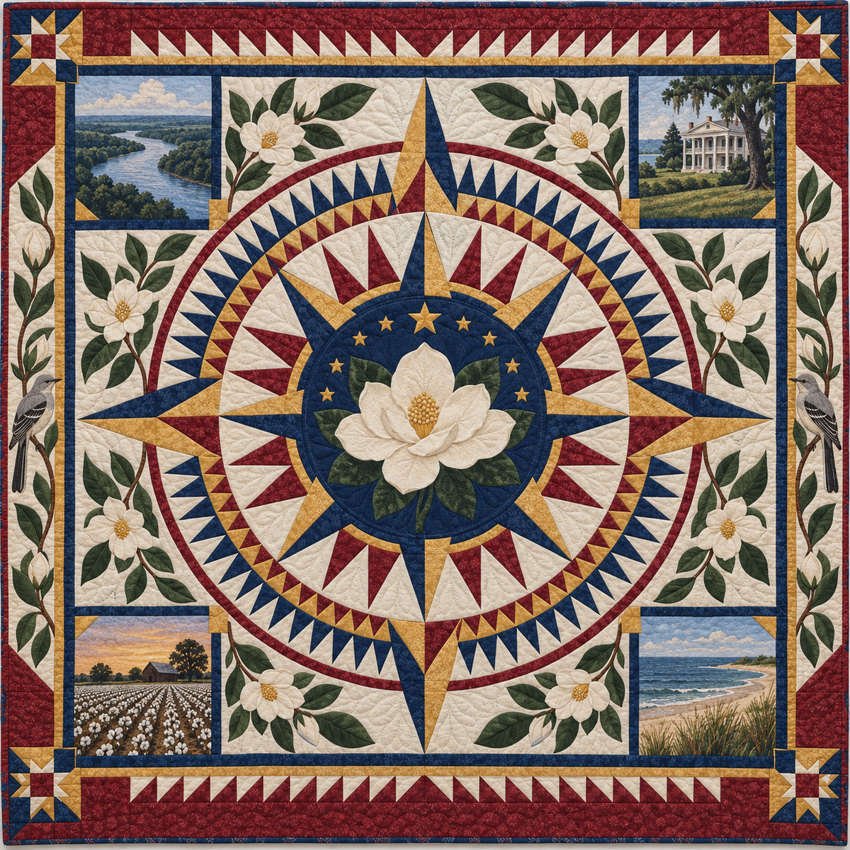 Mississippi Radiant Compass TD181026647 Quilt Blanket