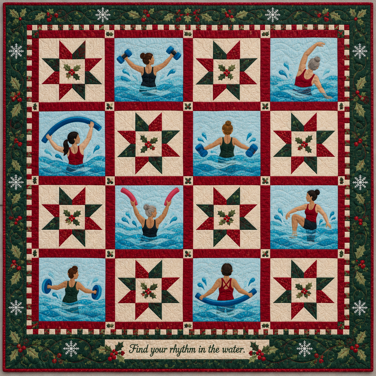 Water Aerobics Cranberry Winter Stars Quilt Blanket