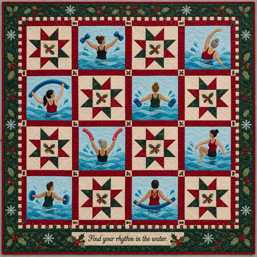 Water Aerobics Cranberry Winter Stars Quilt Blanket